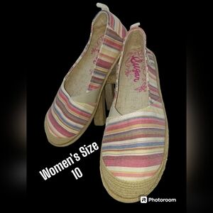 Sugar Evermore Striped Flat Espadrille Shoes Women's Size 10